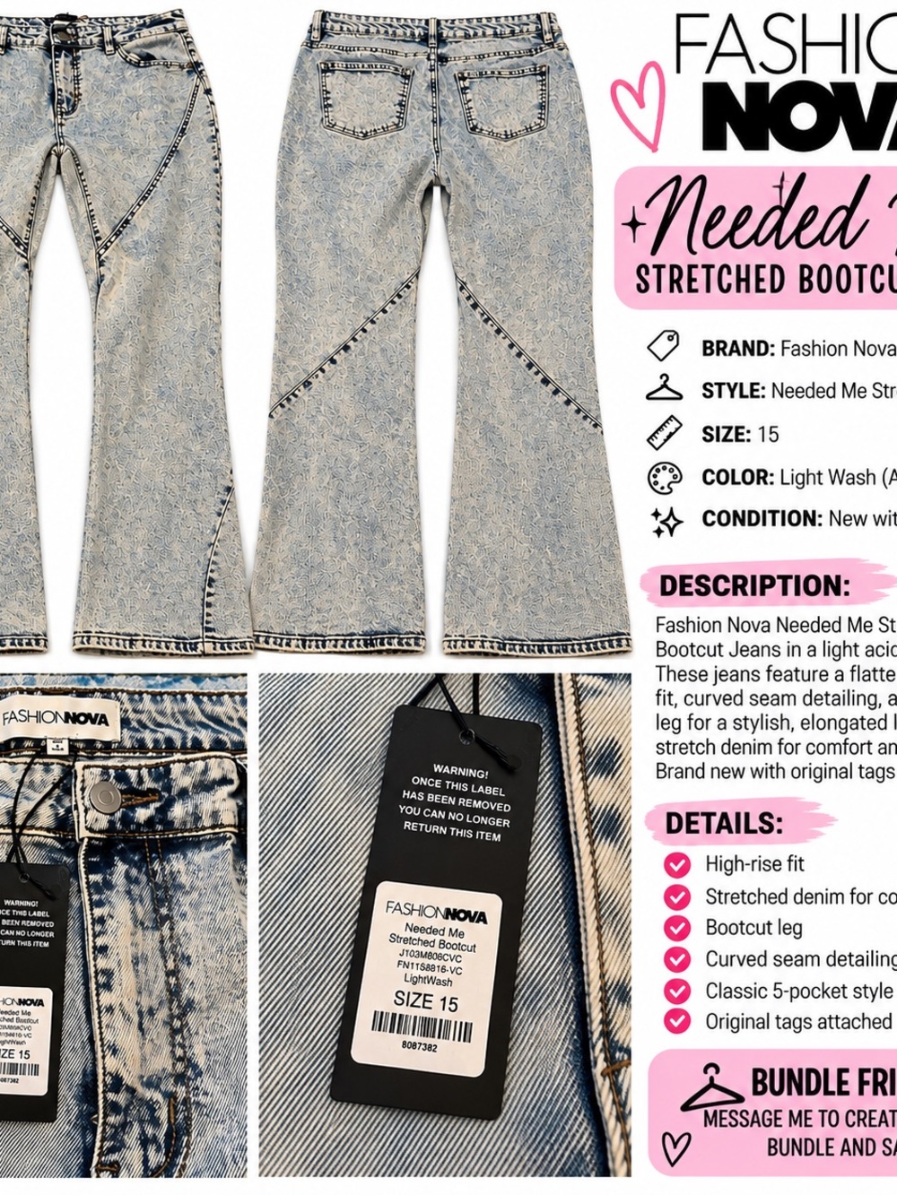 Fashion Nova Light Wash Flare Jeans with Acid-Wash Detail